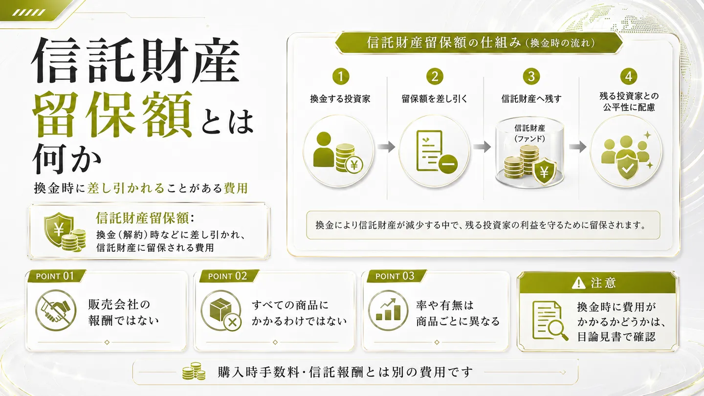信託財産留保額の意味と、換金時に差し引かれる仕組みを整理した図