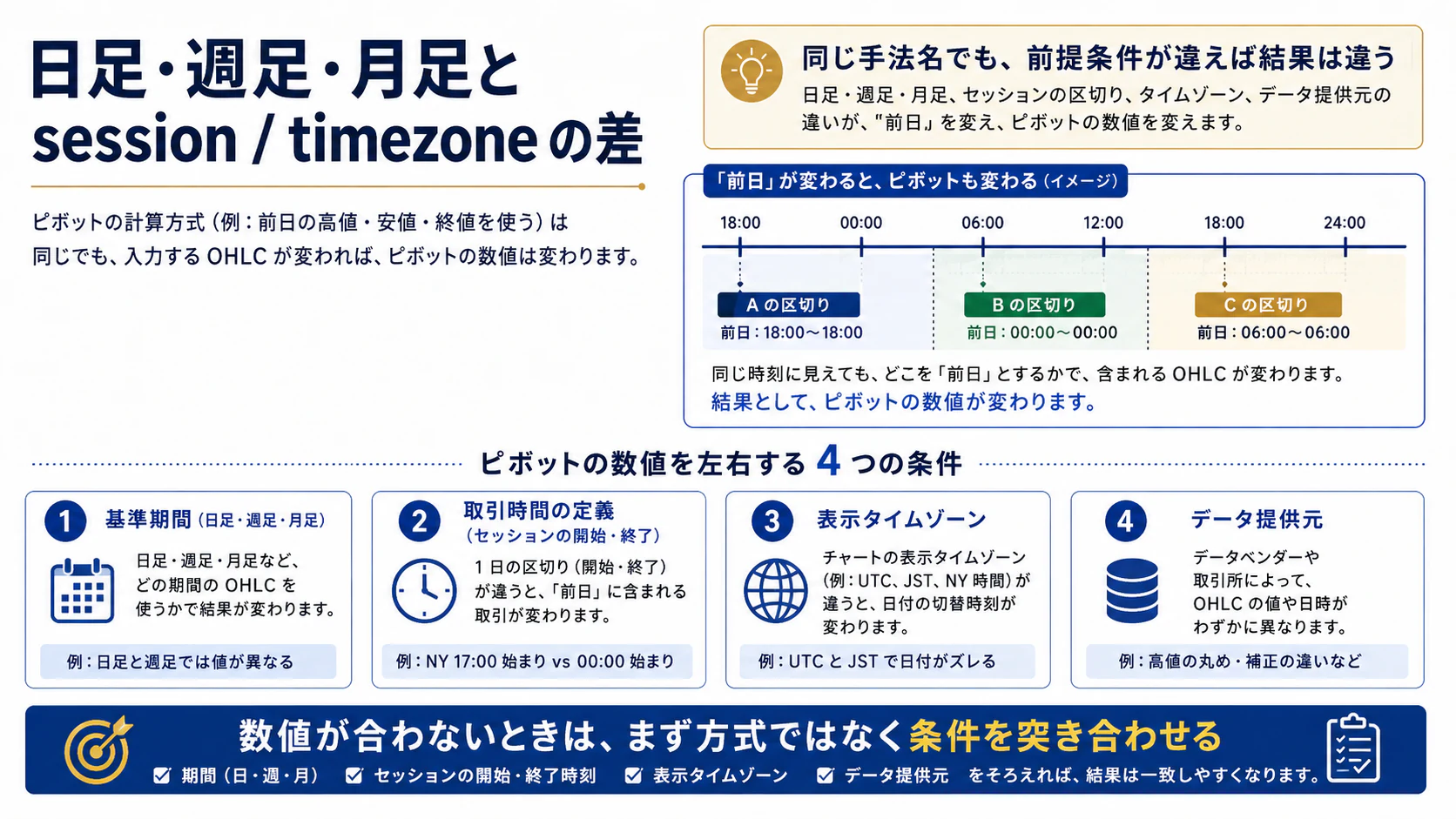 日足・週足・月足とセッション・タイムゾーンがOHLCを変える構造